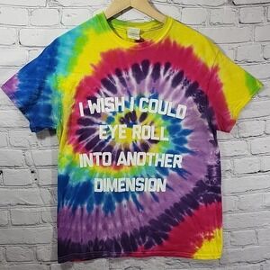 Y2K Tie-Dye T-Shirt Eye Roll Rainbow Spiral Womens M Crew Neck 100% Cotton